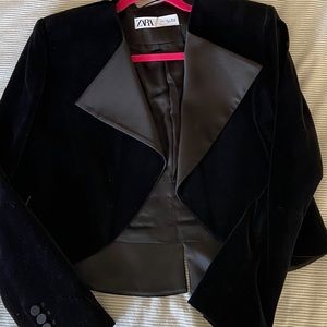 Zara Velvet Cropped Tuxedo Blazer